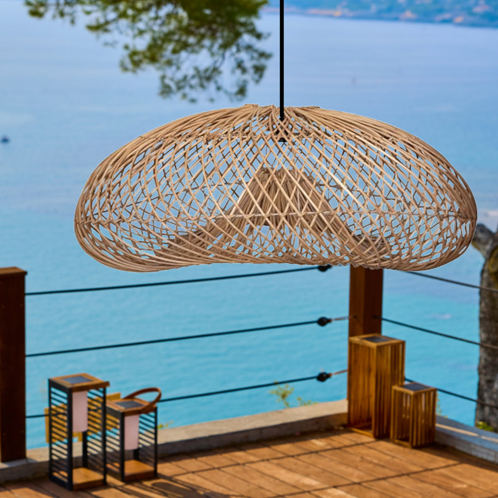 Abat jour naturel SEVIA en rotin style bohème H35cm pour monture électrique E27