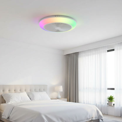 Ventilateur de Plafond Compact LAGUNA 46cm avec Éclairage LED RGB Multicolore 24W Puissant Petit Ventilateur Silencieux 36dB pour Chambre Enfant et Bureau Moteur DC 10W Basse Consommation Sécurité Maximale avec Télécommande Plafonnier 3500 Lumens Blanc