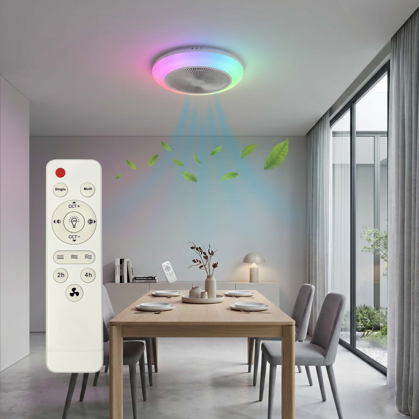 Ventilateur de Plafond Compact LAGUNA 46cm avec Éclairage LED RGB Multicolore 24W Puissant Petit Ventilateur Silencieux 36dB pour Chambre Enfant et Bureau Moteur DC 10W Basse Consommation Sécurité Maximale avec Télécommande Plafonnier 3500 Lumens Blanc