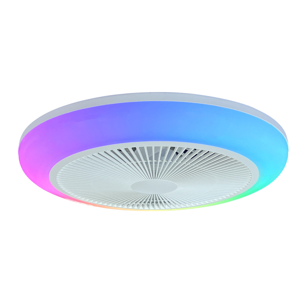 Ventilateur de Plafond Compact LAGUNA 46cm avec Éclairage LED RGB Multicolore 24W Puissant Petit Ventilateur Silencieux 36dB pour Chambre Enfant et Bureau Moteur DC 10W Basse Consommation Sécurité Maximale avec Télécommande Plafonnier 3500 Lumens Blanc