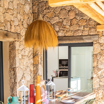 Abat jour naturel XXL BIG MASAI en herbe de rayung style bohème H62cm pour monture électrique E27