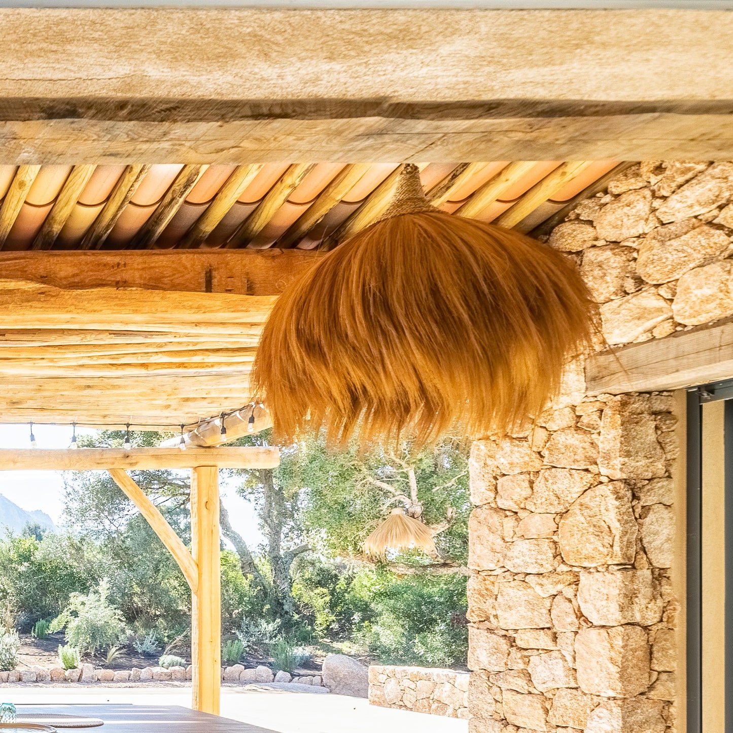 Suspension sur secteur XXL pour l'extérieur BIG MASAI OUTDOOR CABLE en herbe de rayung style bohème 5m de longueur de câble