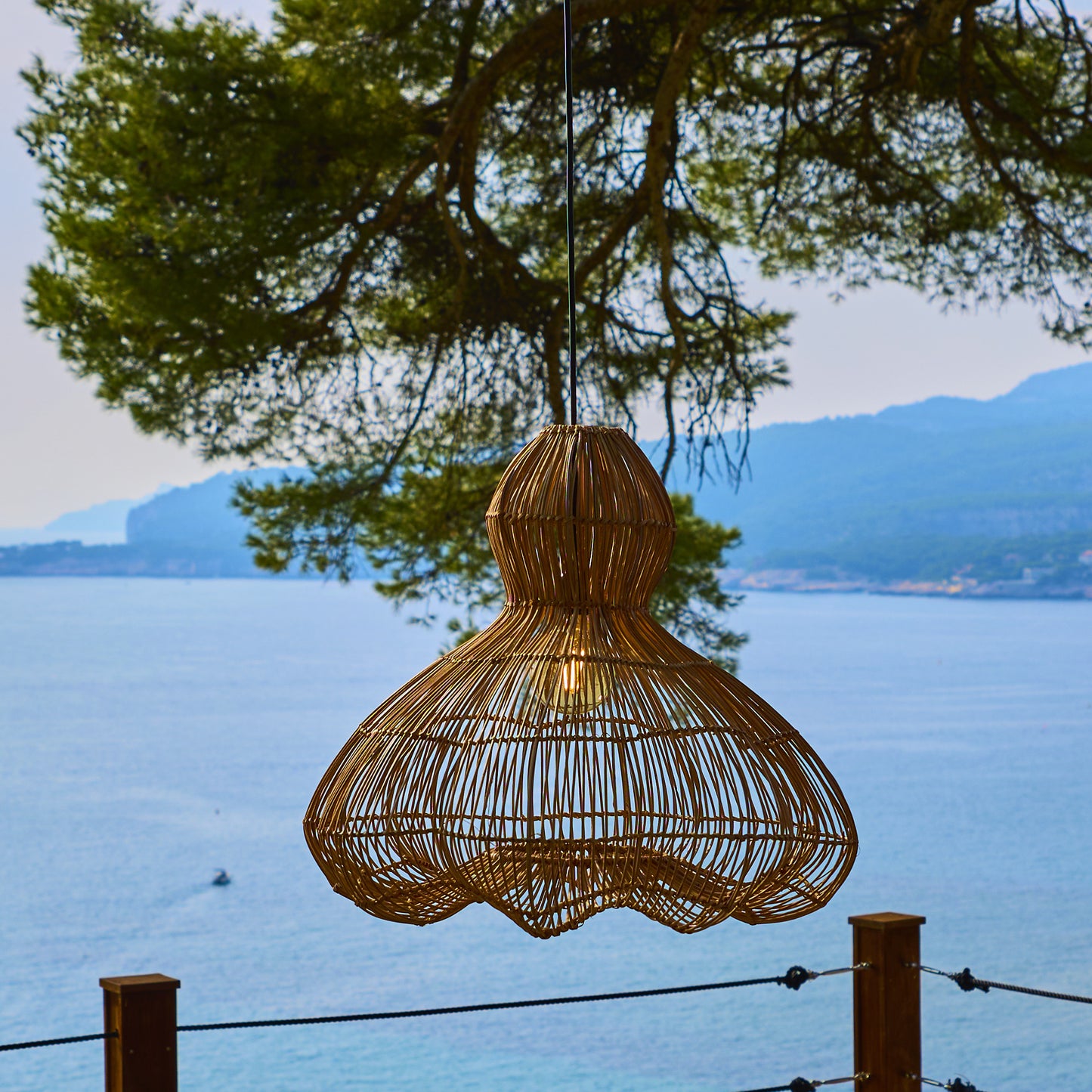 Suspension sur secteur pour l'extérieur RONDA OUTDOOR CABLE en rotin naturel style bohème 5m de longueur de câble