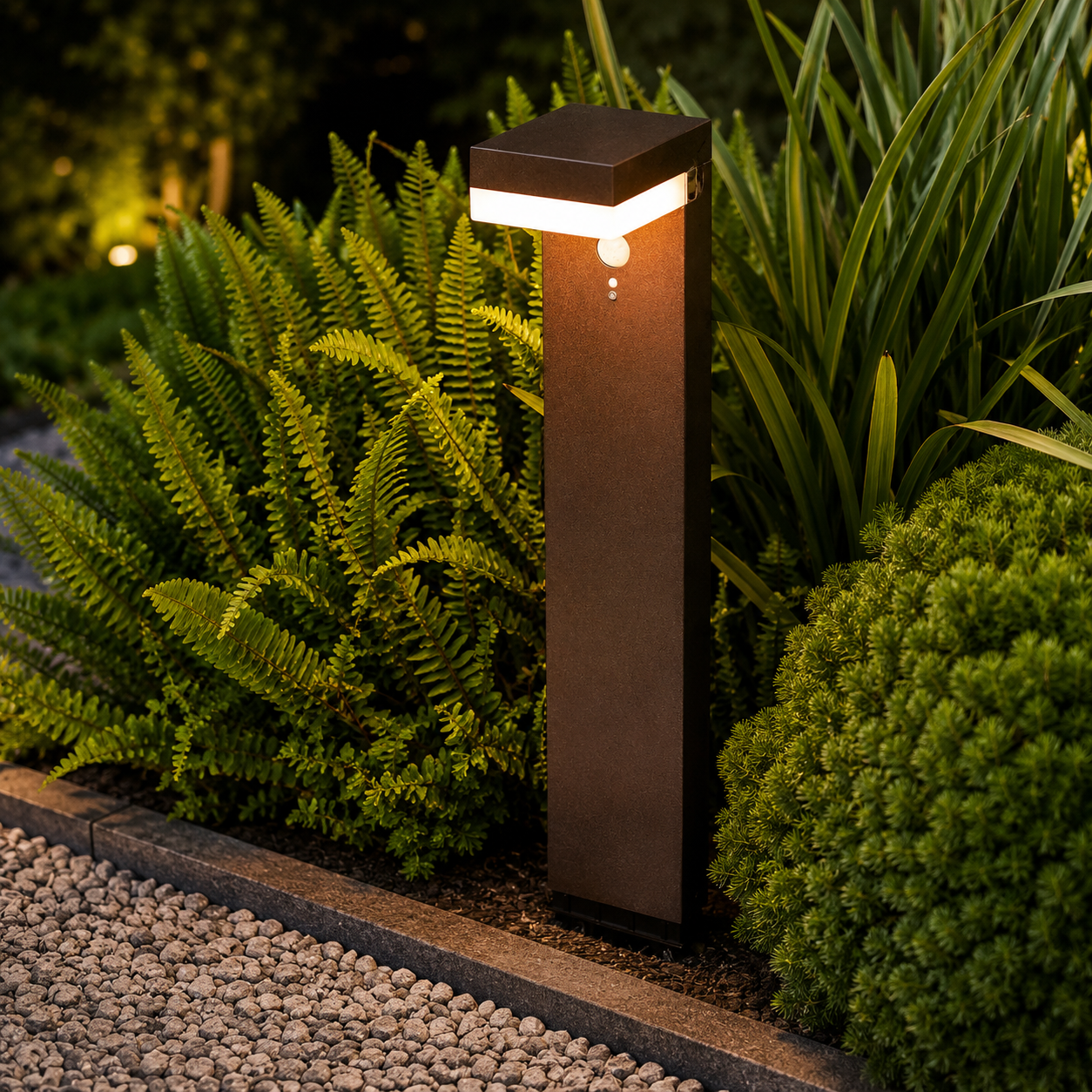 Balise solaire à fixer ou à planter LED blanc chaud avec détecteur de mouvement CENOVA TALL CORTEN H50cm