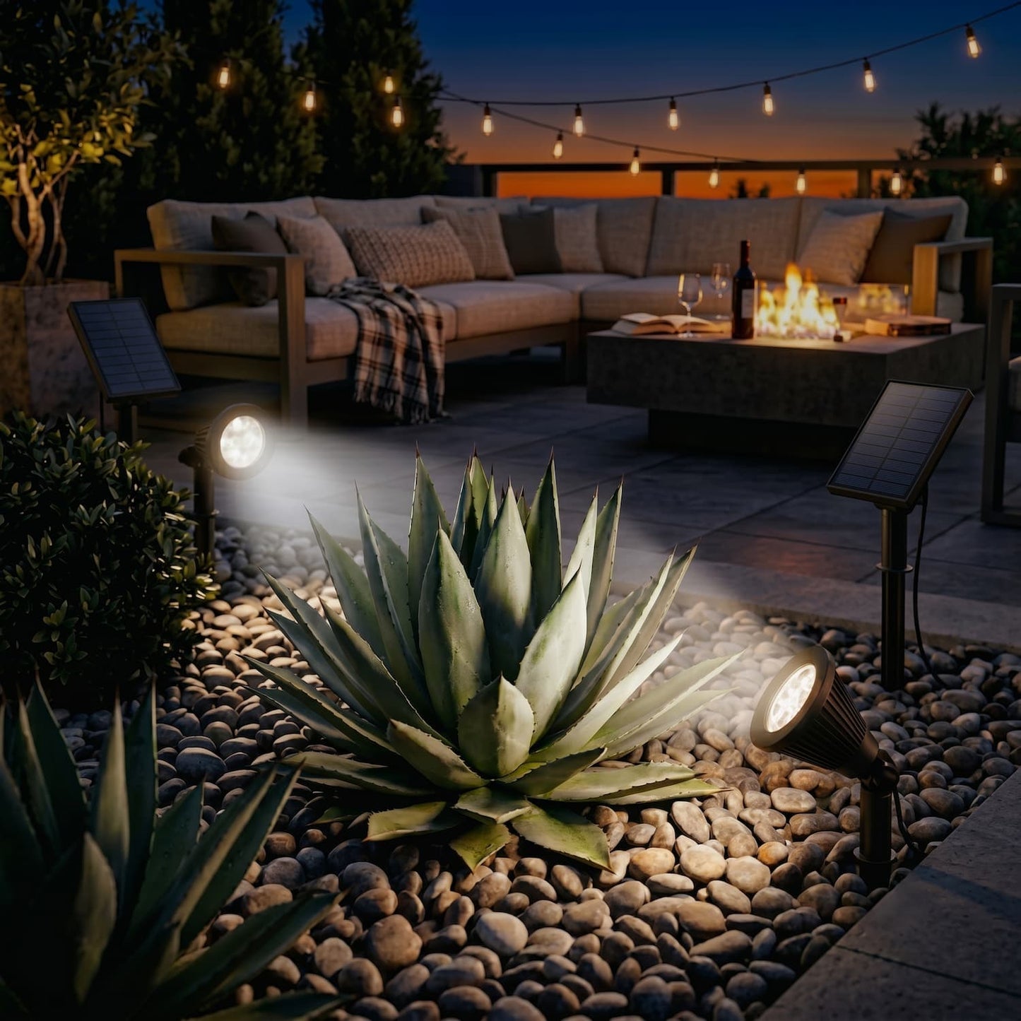 Lot de 2 spots solaires projecteurs 2en1 à piquer ou à fixer éclairage puissant dimmable LED blanc SPIKY AWAY H38cm