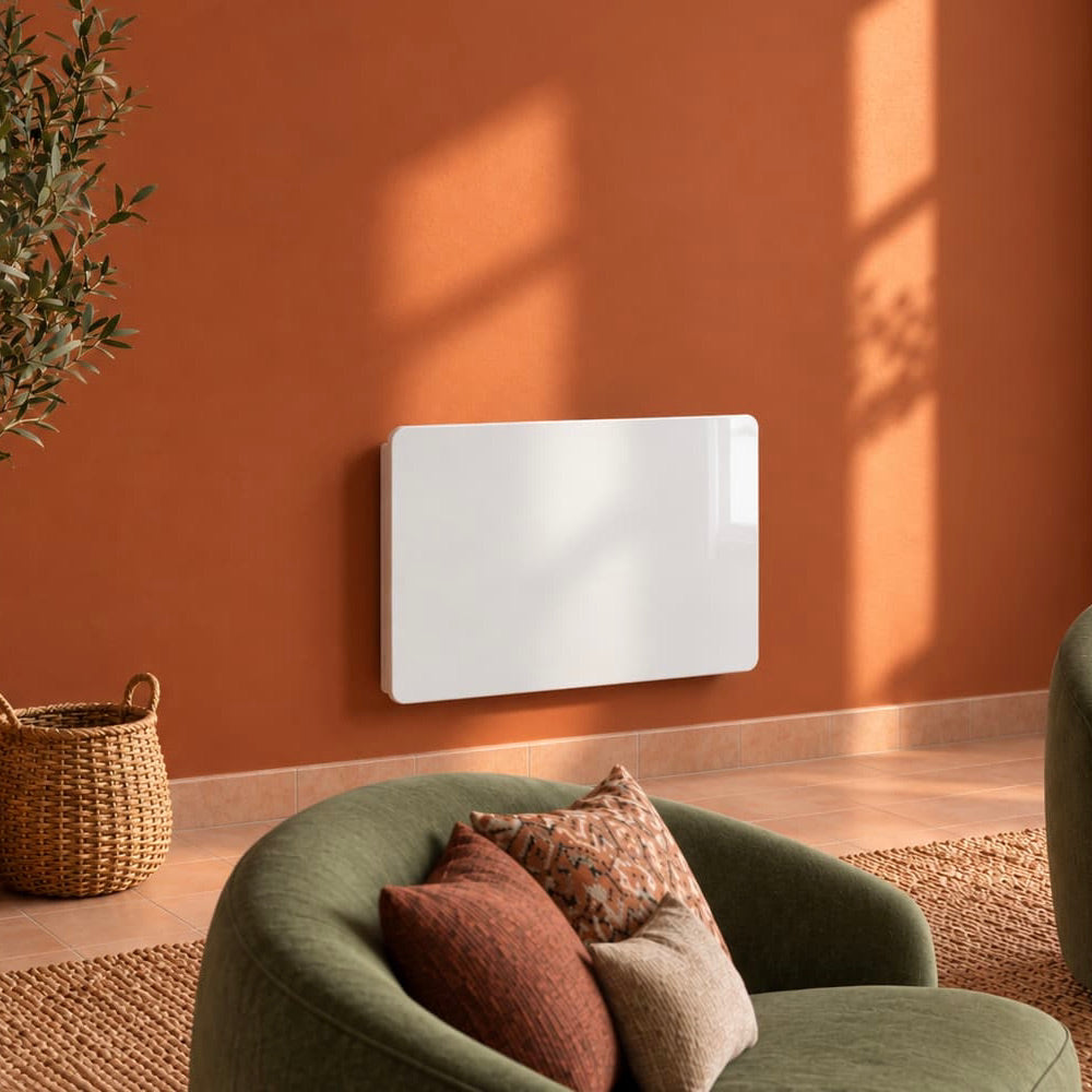 Radiateur électrique à inertie sèche bloc CERAMIQUE + facade VERRE écran LCD 1000W GLASS Norme NF