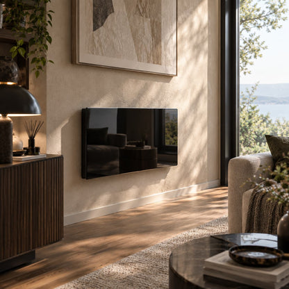Radiateur électrique noir à inertie sèche bloc CERAMIQUE + facade VERRE écran LCD 2000W GLASS Norme NF