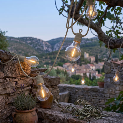 Guirlande lumineuse extérieur taupe 10 globes transparents raccordable LED blanc chaud PARTY MAX CLEAR TAUPE 8m
