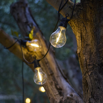 Lot de 2 guirlandes lumineuses extérieur 10 globes transparents LED blanc chaud dimmable PARTY CLEAR HYBRID 8m solaire et sur secteur