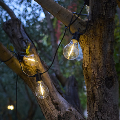 Lot de 2 guirlandes lumineuses extérieur 10 globes transparents LED blanc chaud dimmable PARTY CLEAR HYBRID 8m solaire et sur secteur