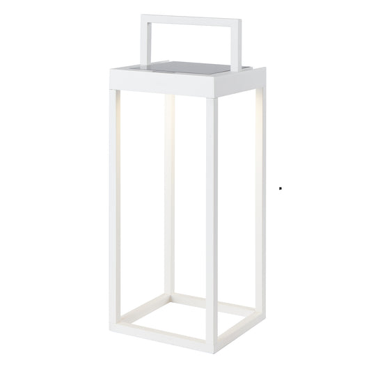 Lanterne sans fil solaire rechargeable à poser ou à fixer au mur en aluminium blanche LED blanc chaud dimmable HYDRA H32,5cm