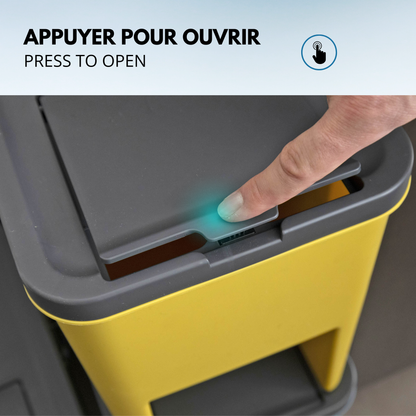 Lot de 3 Poubelles Empilables 20L pour Recyclage BERGEN Poubelles de Tri Sélectif en Plastique, Couleurs Jaune, Bleu, Vert et Gris