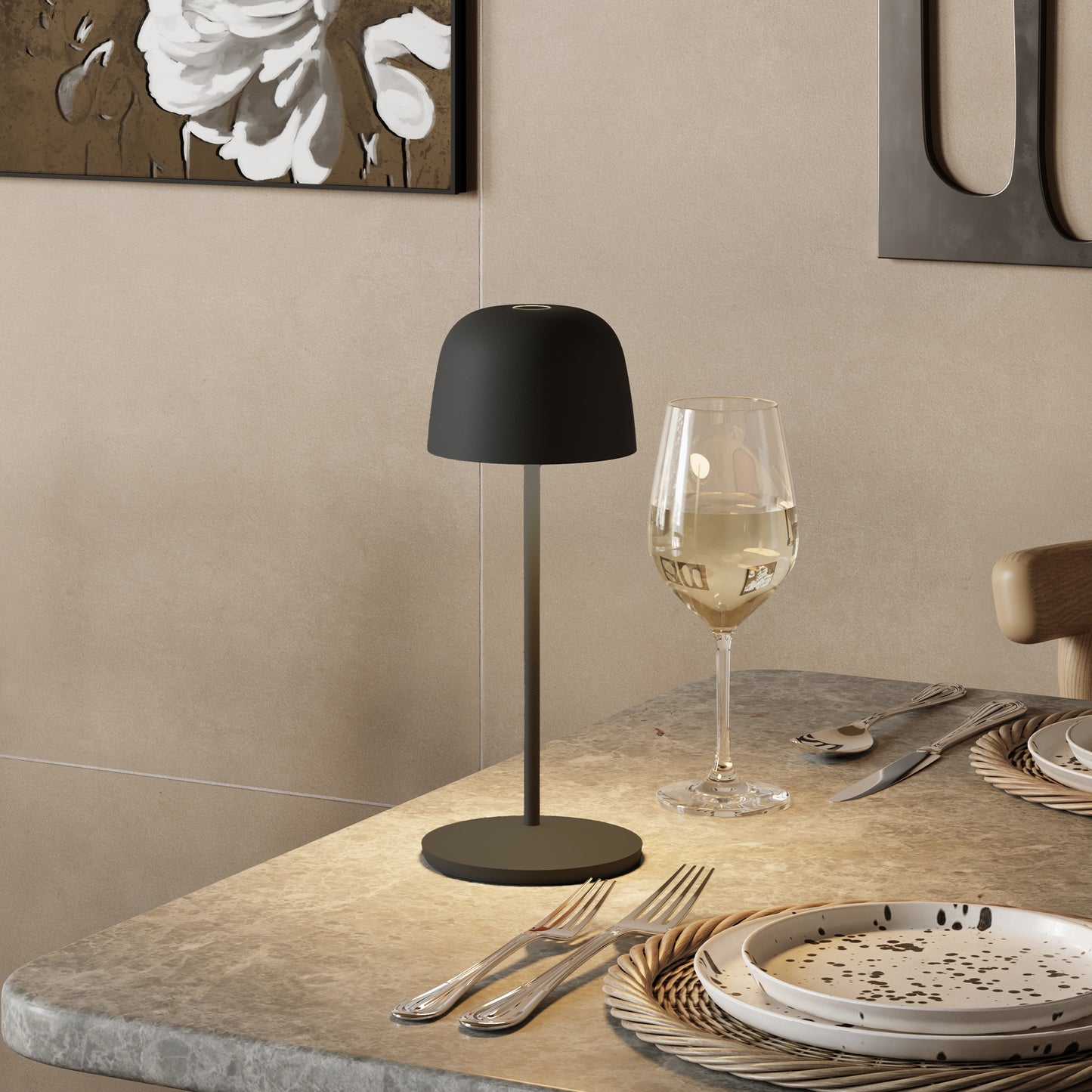 Lot de 6 Lampe de table sans fil LED blanc chaud dimmable SOPHIA ROCK H28cm Gris Anthracite avec plateau de chargement