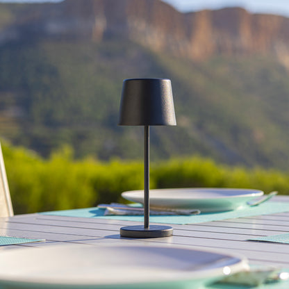 Mini lampe de table touch sans fil en aluminium noir LED KELLY MINI BLACK blanc dimmable H22cm