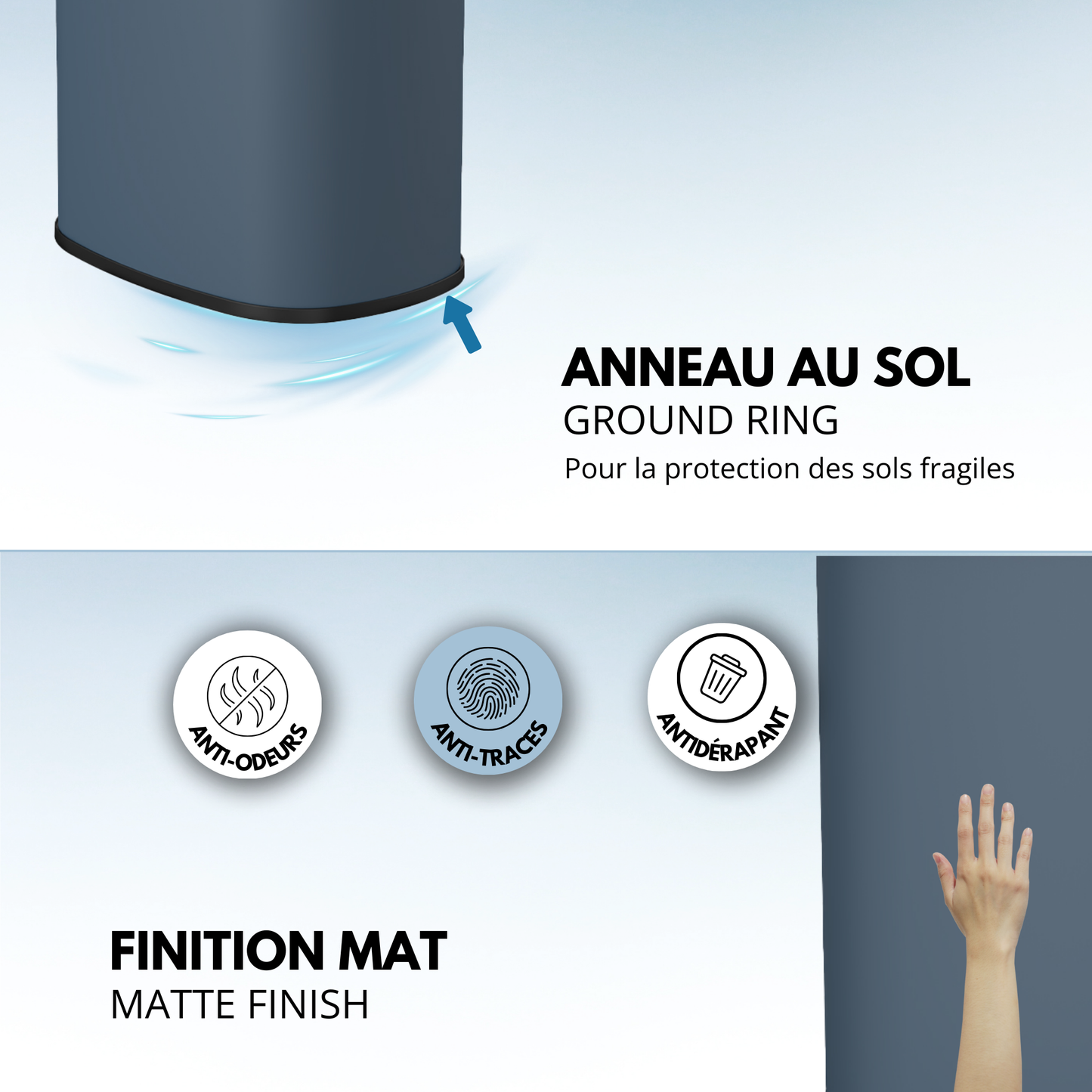 Poubelle de cuisine automatique 58L MAJESTIC grande capacité gris mat en acier INOX avec cerclage