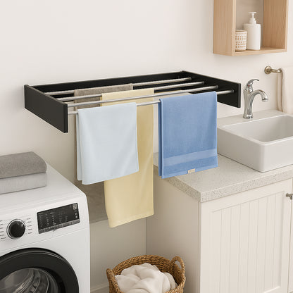 Étendoir à Linge Mural, Étendoir, Montage Mural, COBRA Etendoir à Linge Pliable pour l'intérieur ou l'extérieur, 100 cm, Noir
