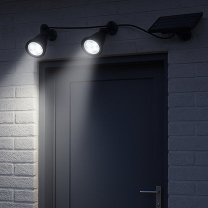 Double spot solaire relié avec panneau solaire déporté 2 en 1 à piquer ou à fixer éclairage puissant LED blanc dimmable FAMILY SPIKY H38cm