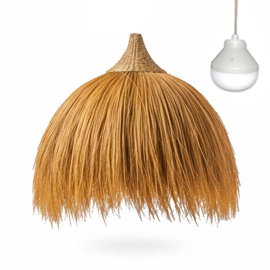 Suspension  XXL BIG MASAI NOMAD en herbe de rayung style bohème avec ampoule LED blanc/RGB nomade
