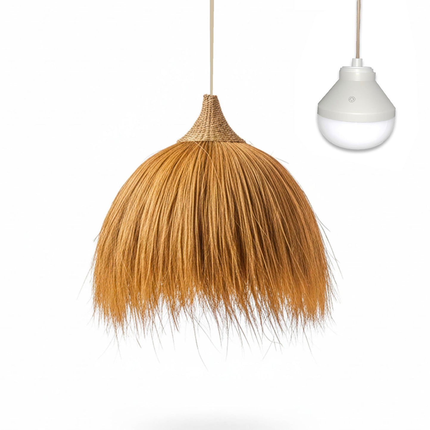 Suspension MASAI NOMAD en herbe de rayung style bohème avec ampoule LED blanc/RGB nomade