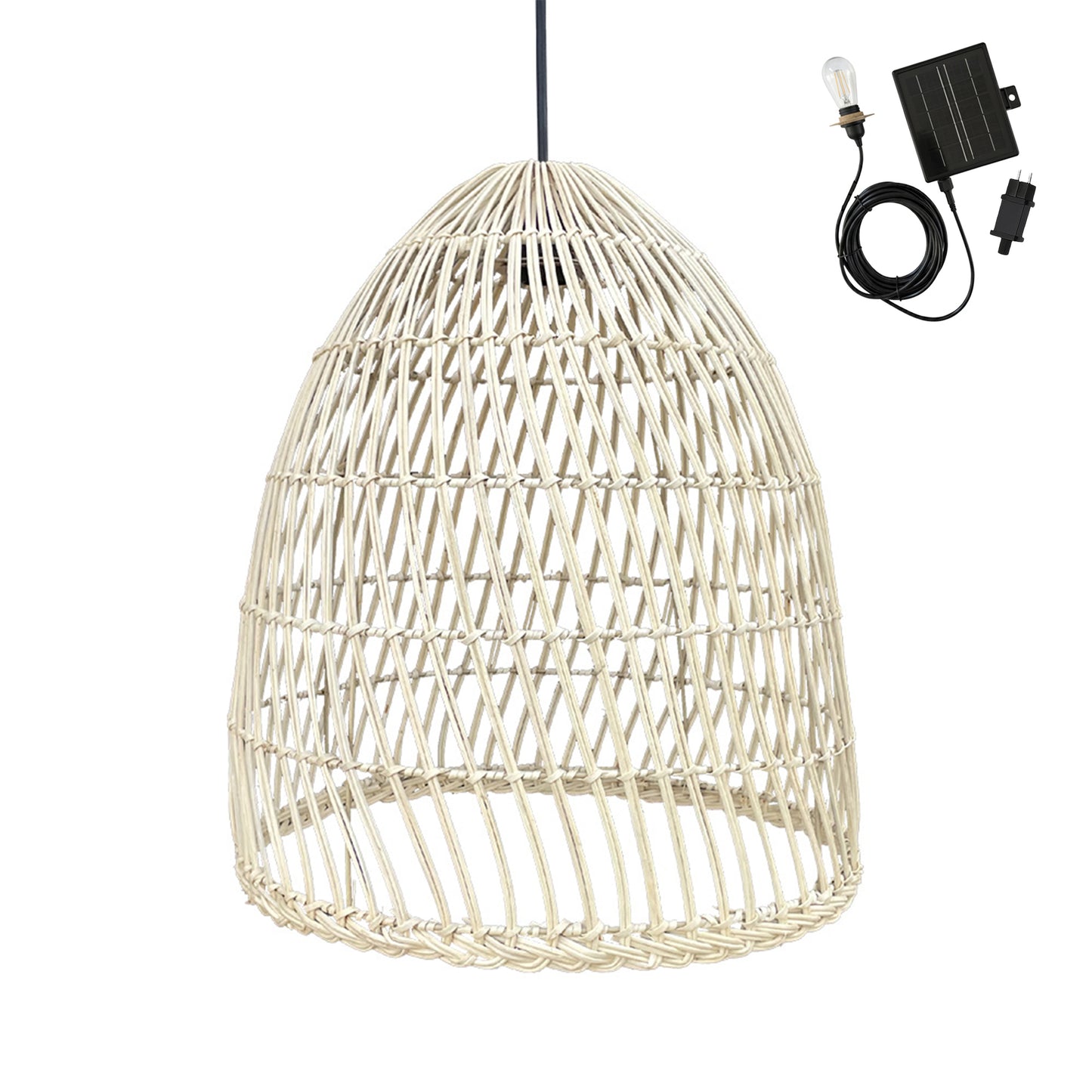 Suspension solaire PAULO SOLAR en rotin naturel avec câble hybride secteur et solaire 5m de longueur