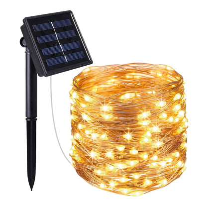 Guirlande lumineuse solaire en cuivre 400 micro LED blanc chaud SKINNY SOLAR 41.90m 8 modes - REDDECO.com