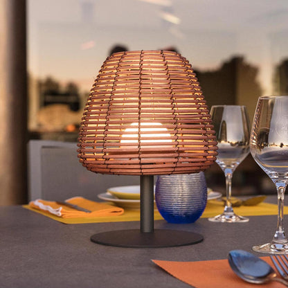 Lampe de table sans fil poly rotin LED blanc chaud/blanc dimmable BOHEME H25cm - REDDECO.com