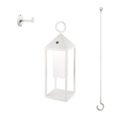 Lanterne design en aluminium sans fil poignée métal LED blanc chaud SANTORIN WHITE H47cm