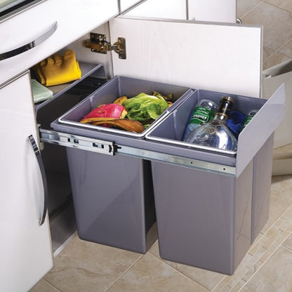 Poubelle encastrée coulissante de cuisine 2 compartiments 36L (2x18L) HYPE avec seau