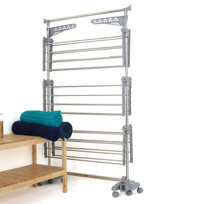 Séchoir à linge étendoir multifonction 25M EXTRA avec 30 accessoires 3 niveaux Gris et Inox - REDDECO.com