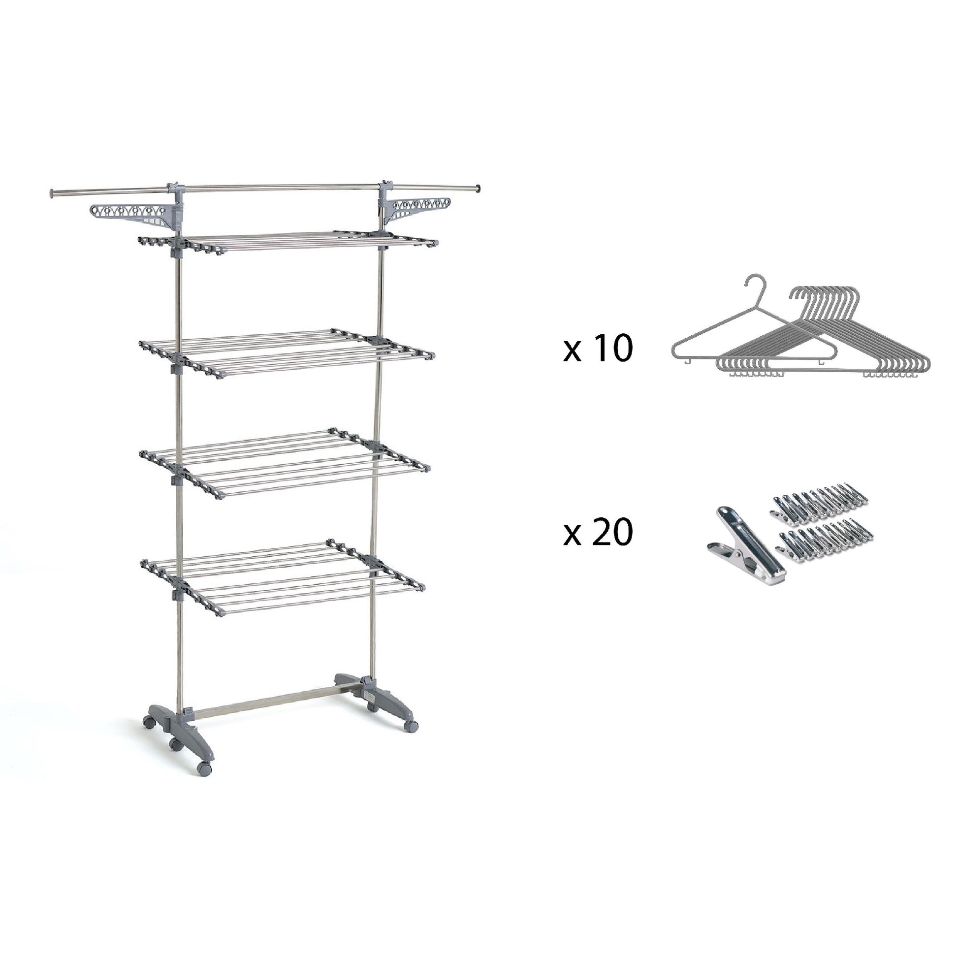 Séchoir à linge étendoir multifonction 30M EXTRA avec 30 accessoires 4 niveaux Gris et Inox - REDDECO.com