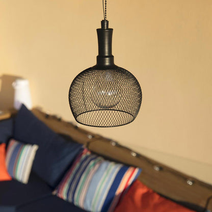 Suspension solaire ronde ajourée acier cage grillagée filament LED blanc chaud LOFT ROUND H85cm - REDDECO.com